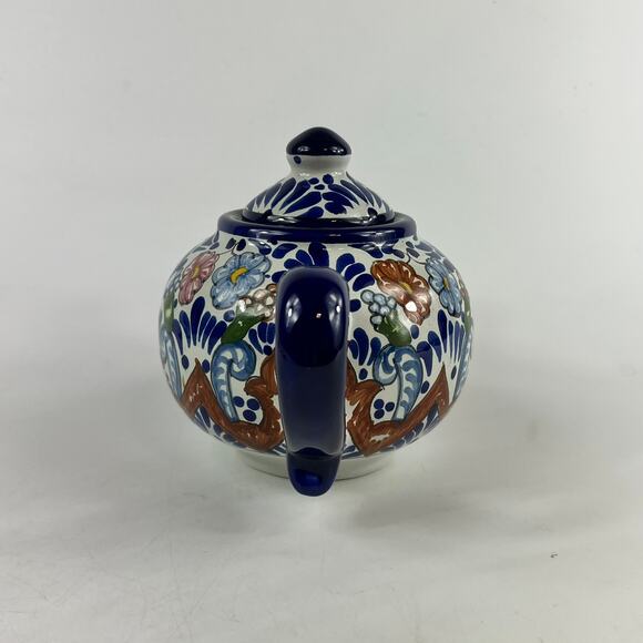 Talavera Pottery Teapot Ansar Puebla Mexico Hand Painted Floral Folk Art 7"x4.5" - Picture 3 of 12